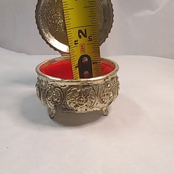 Vtge Japan Silver Metal Box Footed Trinket Jewelry Catcher W/Cherub Angel - Picture 9 of 9